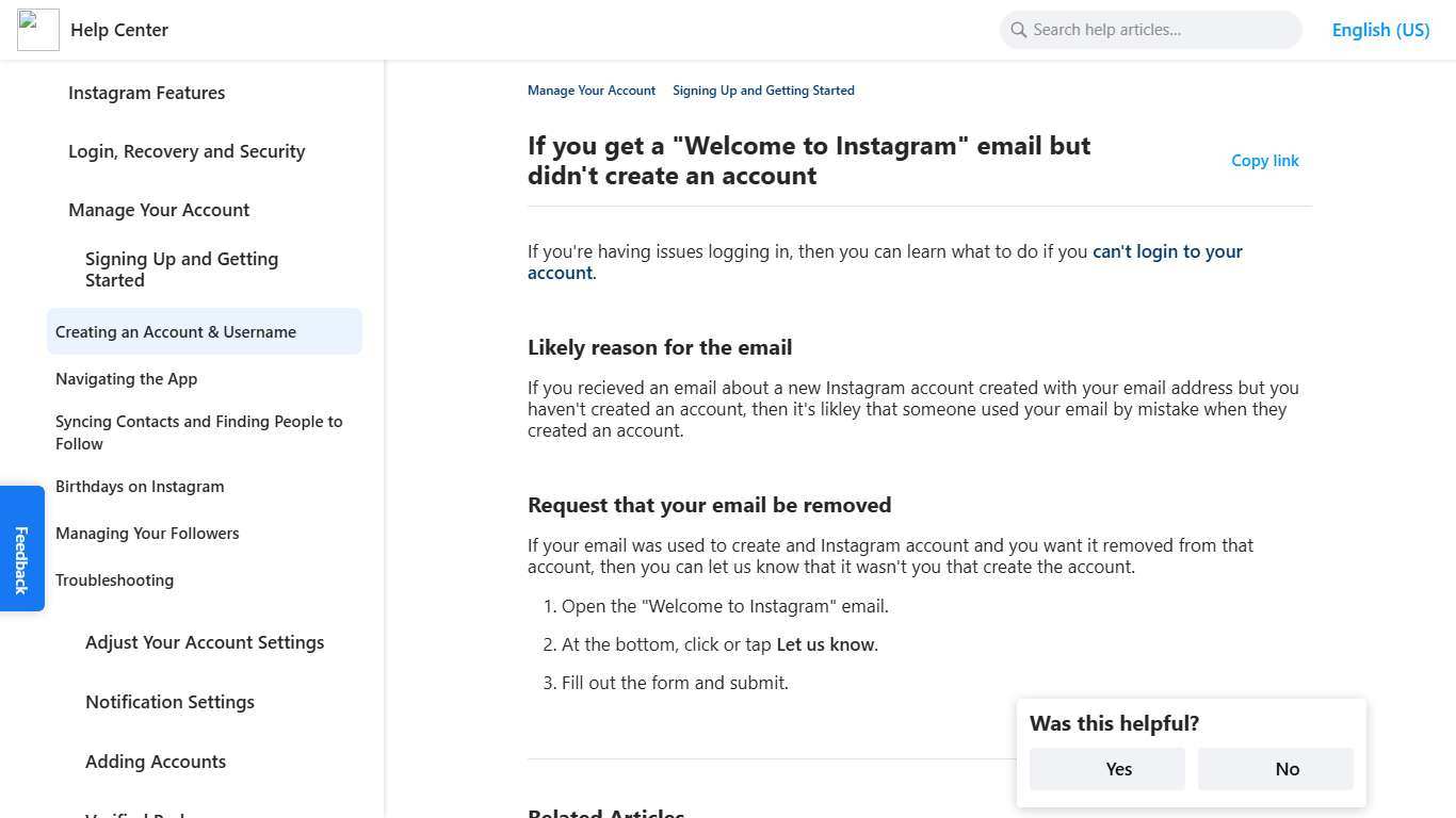 If you get a "Welcome to Instagram" email but didn't create an account | Instagram Help Center