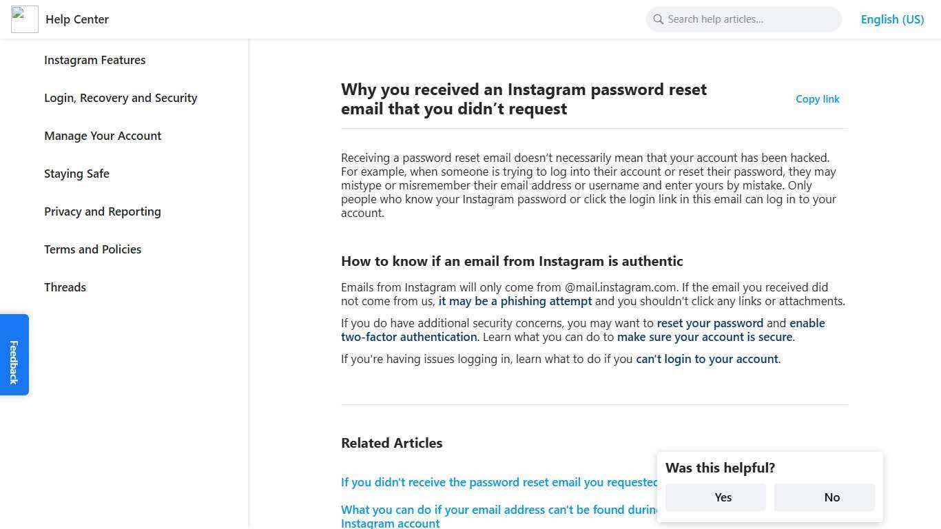 Why you received an Instagram password reset email that you didn’t request | Instagram Help Center